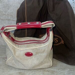 Vintage Tod’s Mickey Canvas with Leather Trim Satchel Tote